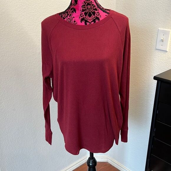 Time and Tru Ribbed Long Sleeve Tee - Burgundy - Size XL (16-18) - Picture 1 of 5